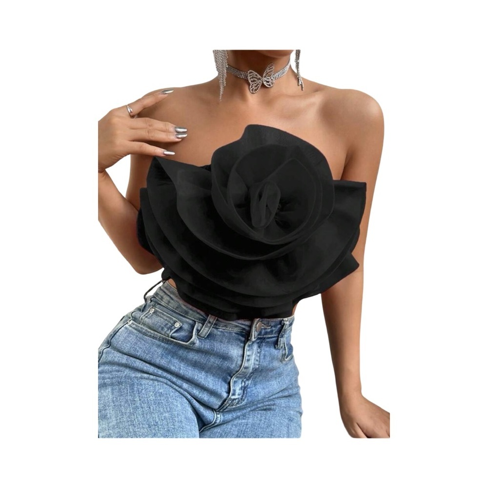 Goth Black Rose Top Medium - Picture 7 of 8